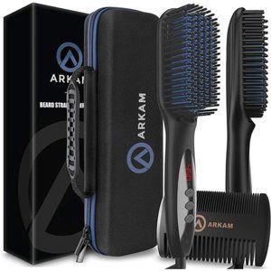 Beard Straightener for Men -Premium Heated Beard Brush Kit w/Anti-Scald